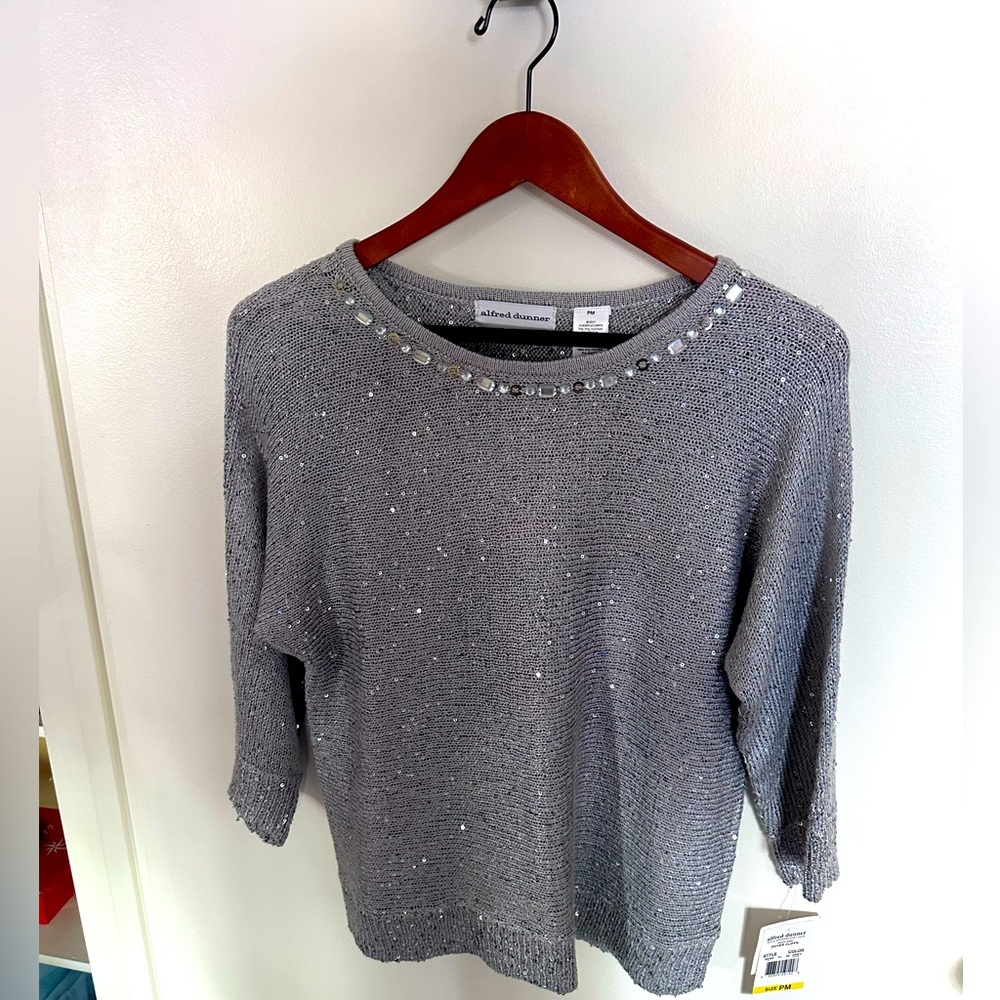 Alfred Dunner grey sweater with sequins and 3/4 length sleeve.  new with tags.